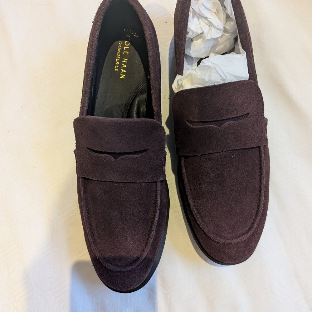 Cole Haan Newburg Penny Loafer Waterproof Lug Sole Pinot Agora Suede Size 9.5